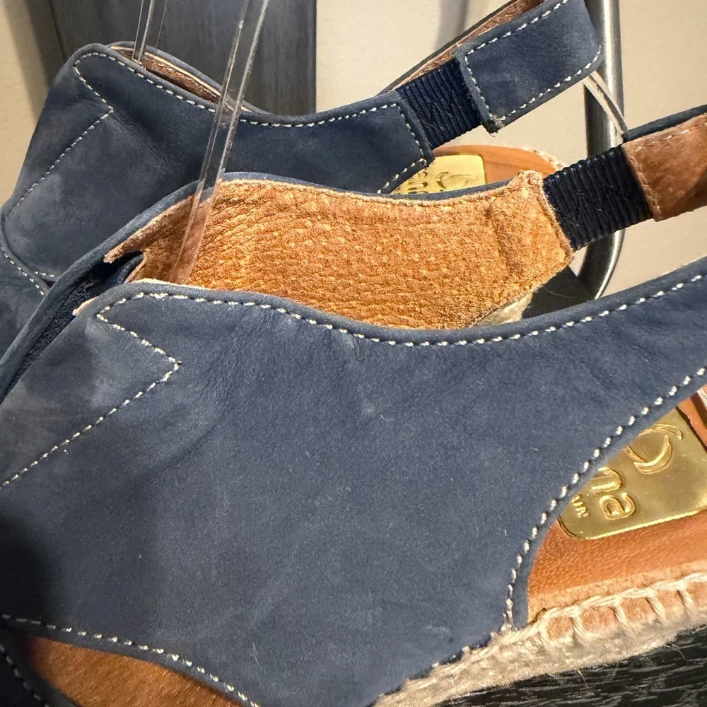 Kanna Spain Blue Leather Espadrille Wedge Sandals EU 37 US 6.5 Peep Toe